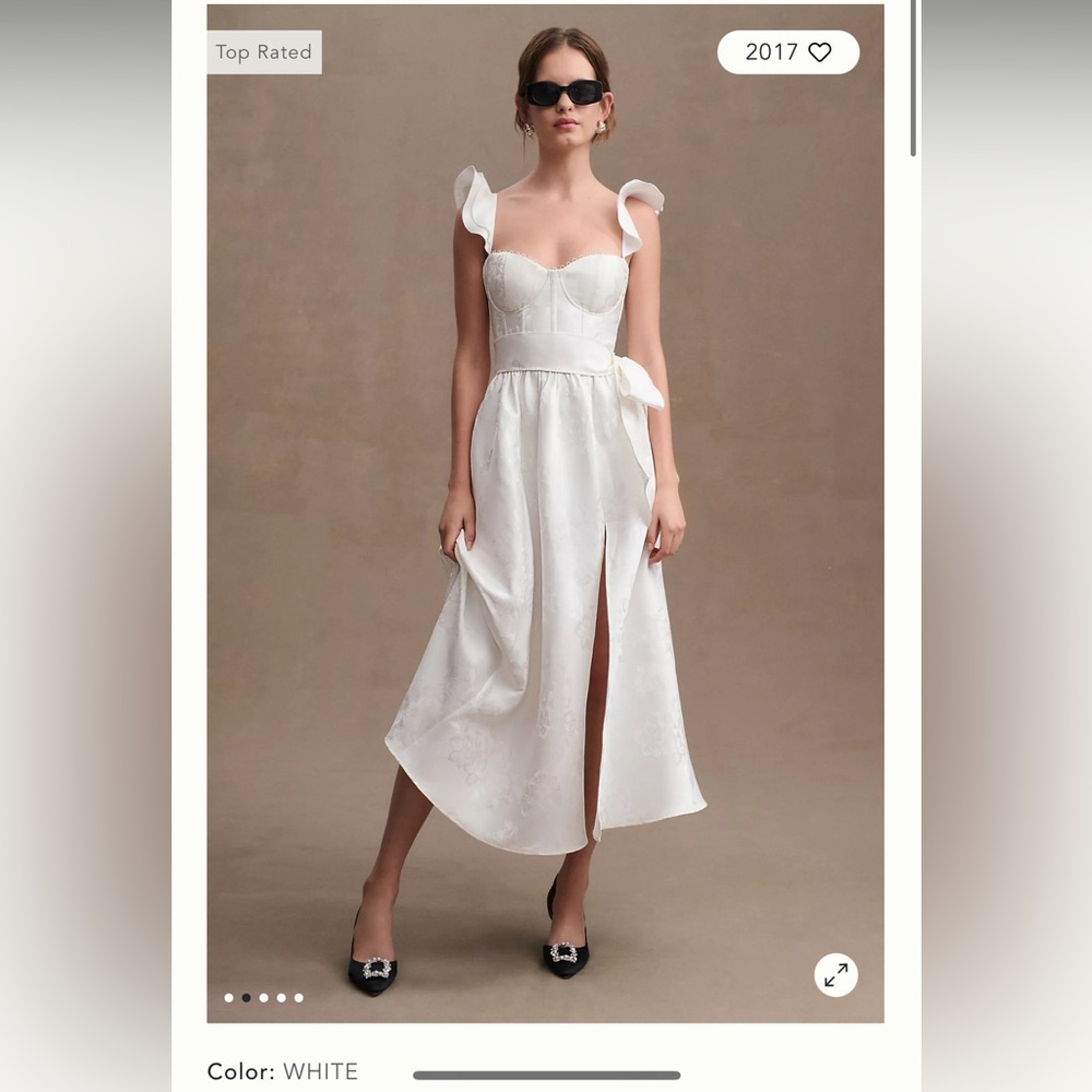 V. Chapman Vera Satin Ruffled-Sleeve Bustier Midi Dress